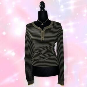 GSUS Sindustries Green And Black Striped Long Sleeve Button Up Top